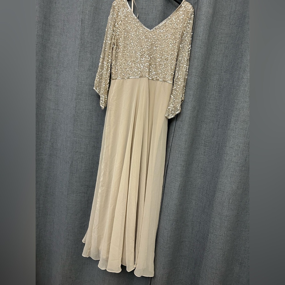 NWT J Kara Women's 3/4 Sleeve V-Neck Beaded Top Long Gown Blush/Multi - Picture 7 of 7